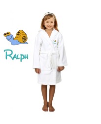 Cute Snail Cartoon Design & Custom Name Embroidery on Kids Hooded Bathrobe